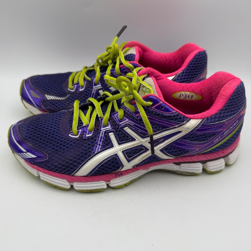 ASICS GT-2000 Running Shoes Womens 8 Purple Pink Lime T2K7N Gel Sneakers